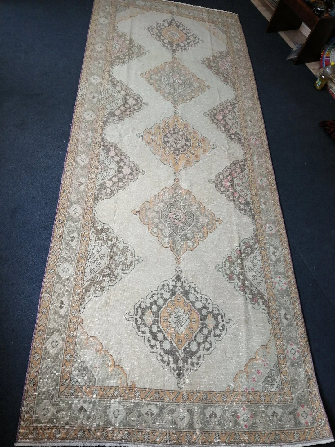 Beige Turkish Runner Rug 5' x 12' 7" Hand-Knotted | No. WR38922