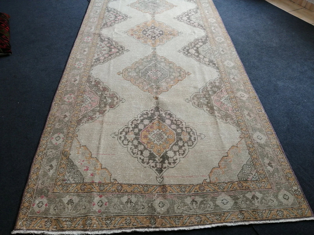Beige Turkish Runner Rug 5' x 12' 7" Hand-Knotted | No. WR38922