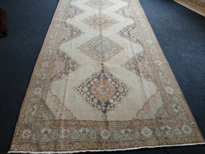 Beige Turkish Runner Rug 5' x 12' 7" Hand-Knotted | No. WR38922