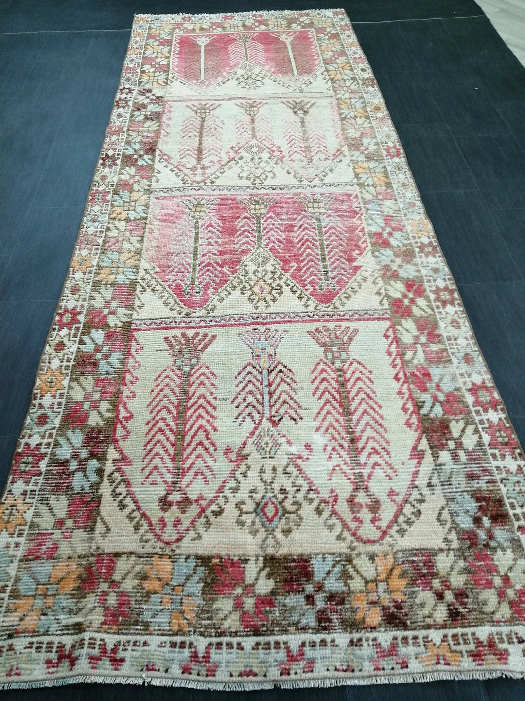 Tan Turkish Runner Rug 4' 1" x 11' Hand-Knotted | No. WR39051