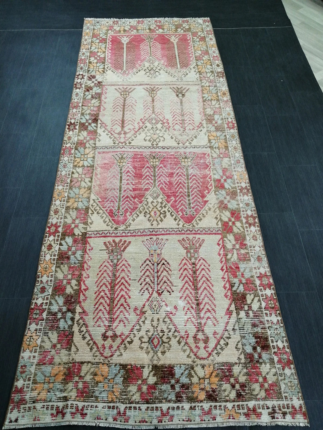 Tan Turkish Runner Rug 4' 1" x 11' Hand-Knotted | No. WR39051