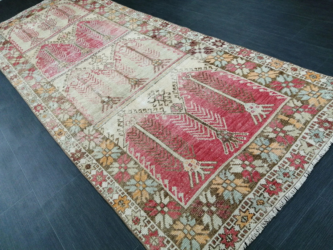 Tan Turkish Runner Rug 4' 1" x 11' Hand-Knotted | No. WR39051