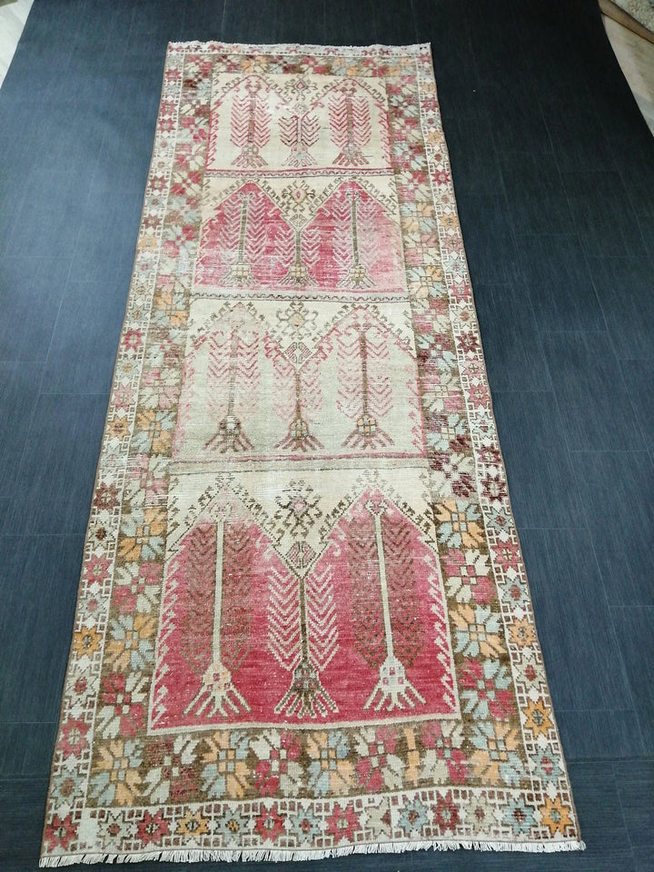 Tan Turkish Runner Rug 4' 1" x 11' Hand-Knotted | No. WR39051