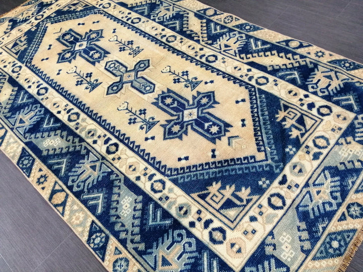 Blue Turkish Runner Rug 3' 11" x 6' 9" Hand-Knotted | No. WR39388