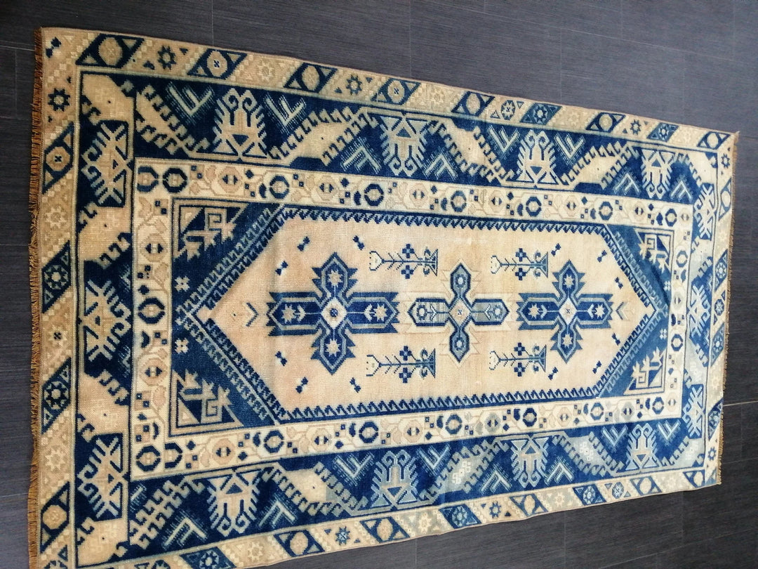 Blue Turkish Runner Rug 3' 11" x 6' 9" Hand-Knotted | No. WR39388