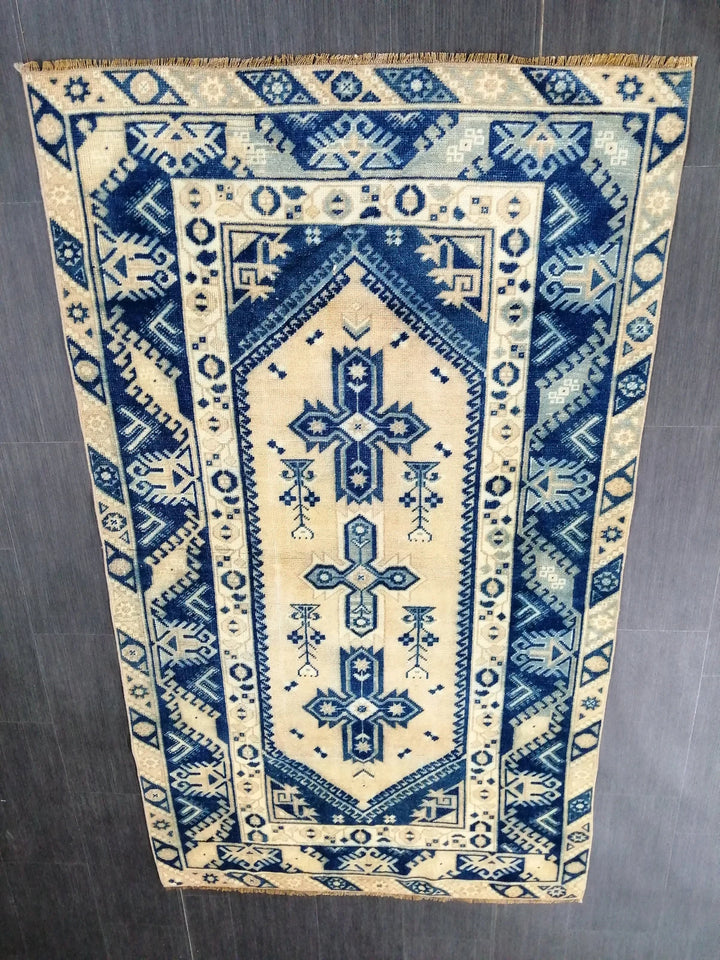 Blue Turkish Runner Rug 3' 11" x 6' 9" Hand-Knotted | No. WR39388