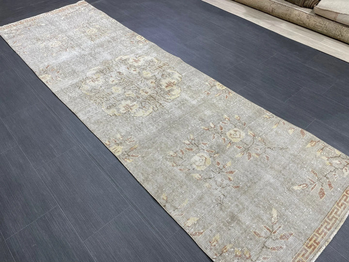Grey Turkish Runner Rug 3' x 9' 7" Hand-Knotted | No. WR40992