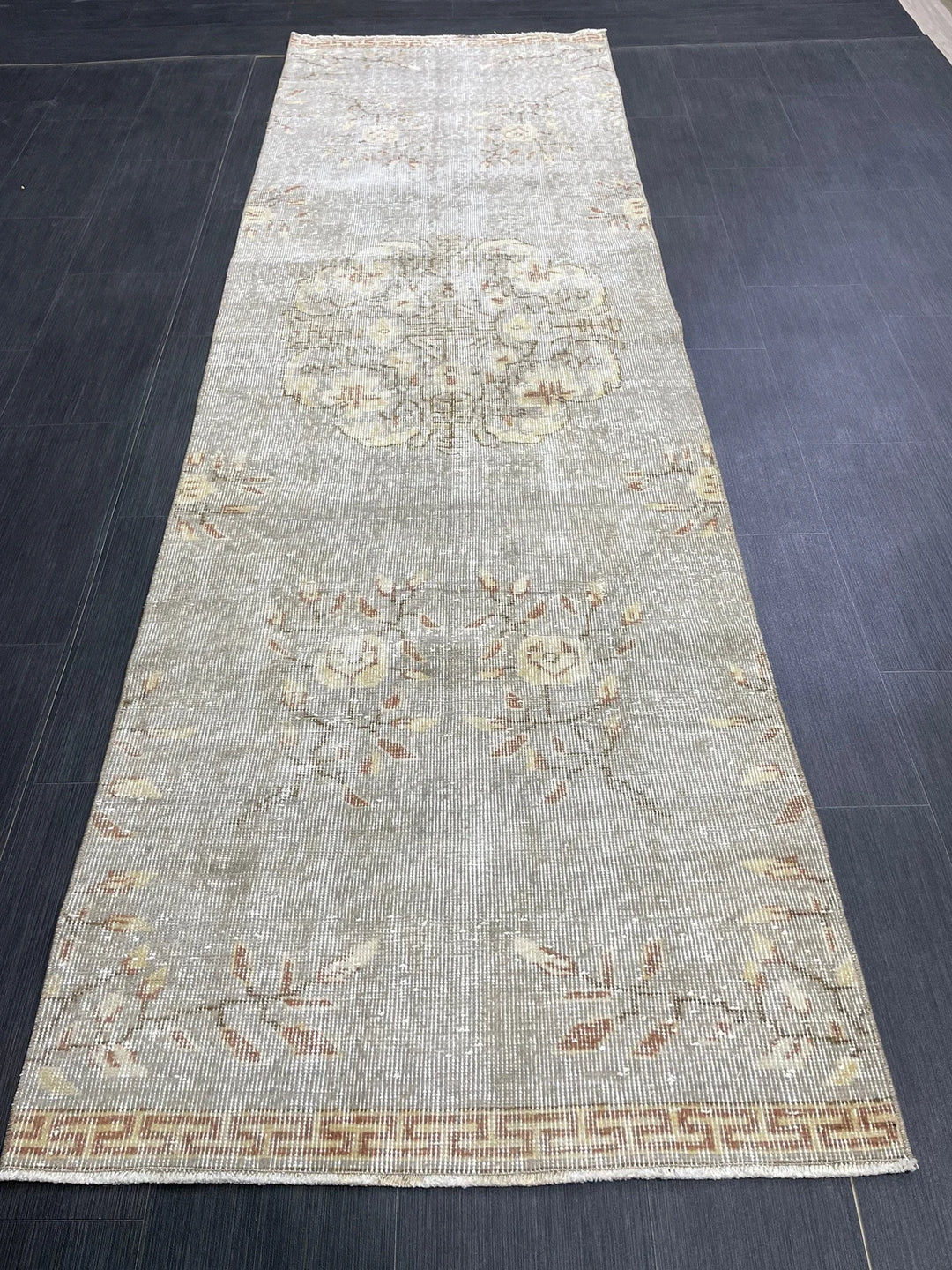 Grey Turkish Runner Rug 3' x 9' 7" Hand-Knotted | No. WR40992