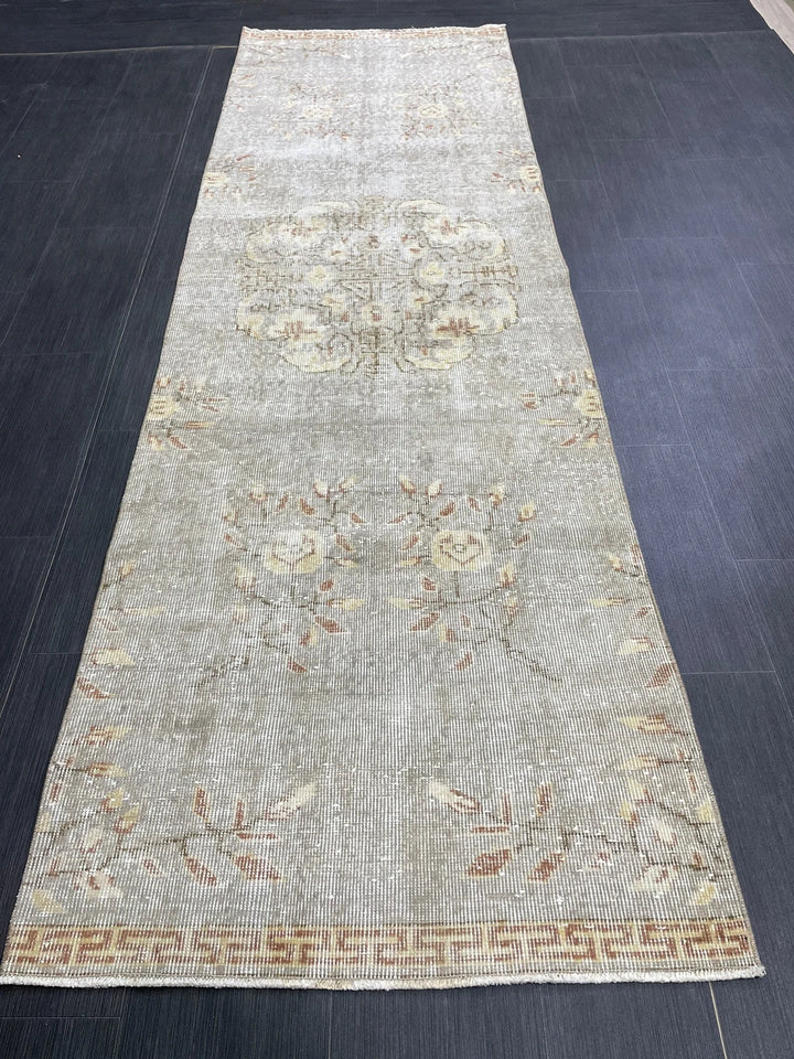 Grey Turkish Runner Rug 3' x 9' 7" Hand-Knotted | No. WR40992