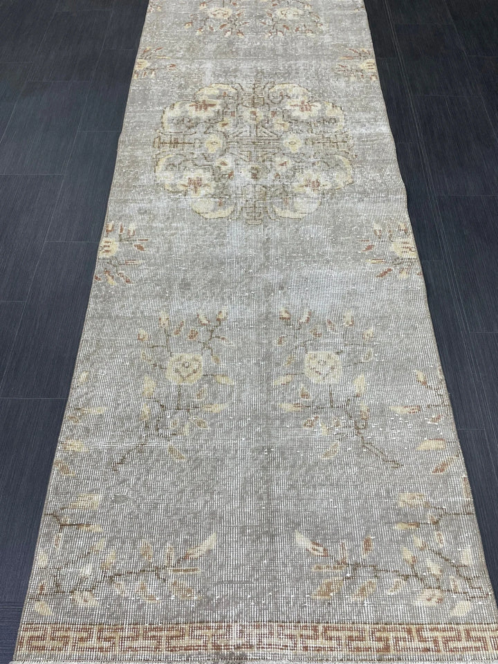 Grey Turkish Runner Rug 3' x 9' 7" Hand-Knotted | No. WR40992
