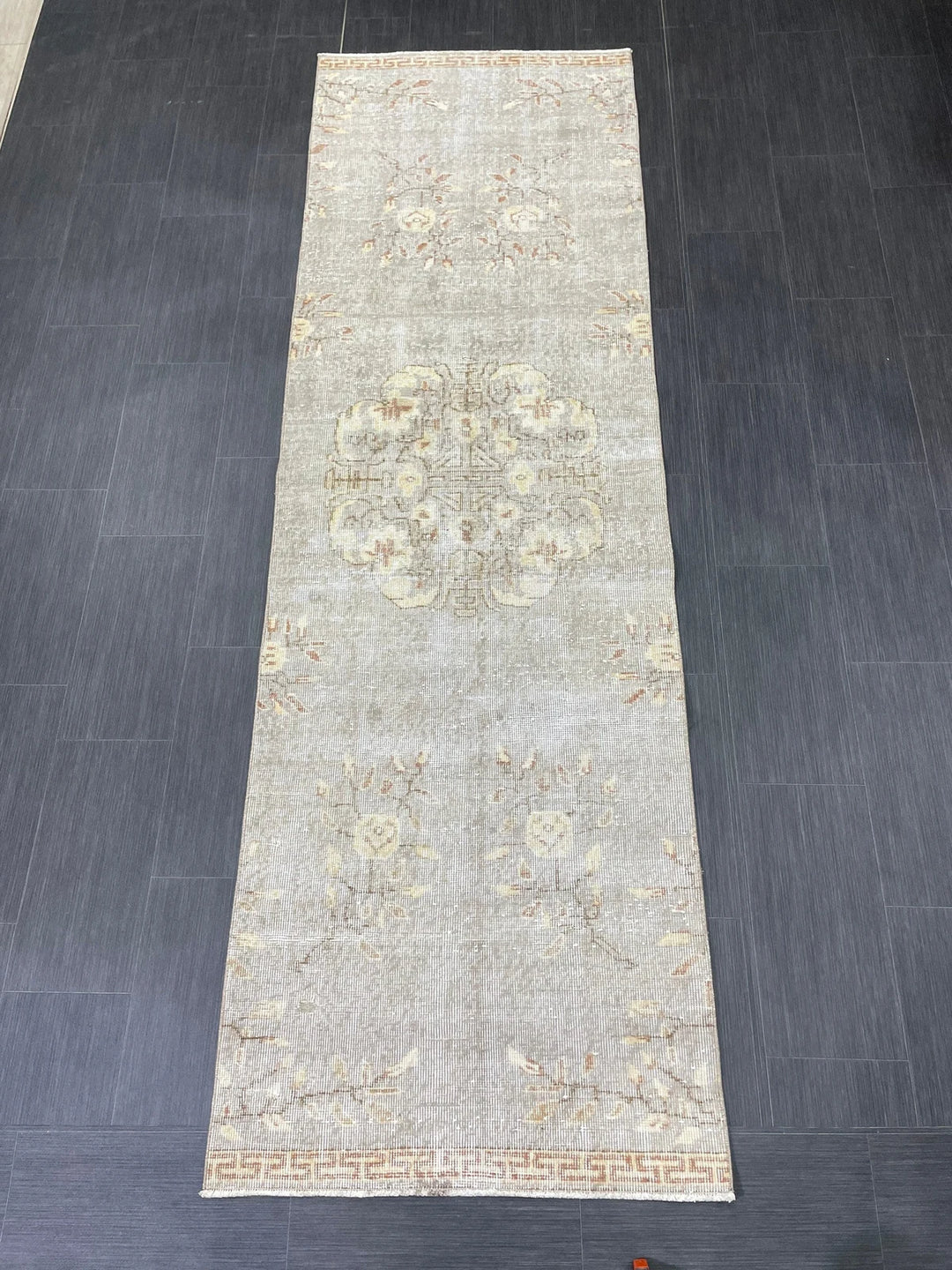 Grey Turkish Runner Rug 3' x 9' 7" Hand-Knotted | No. WR40992