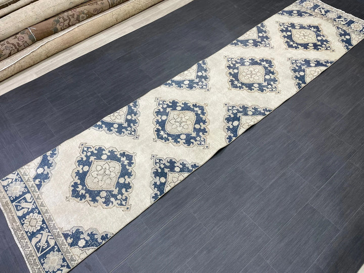 Navy Turkish Runner Rug 2' 11" x 12' 4" Hand-Knotted | No. WR41356