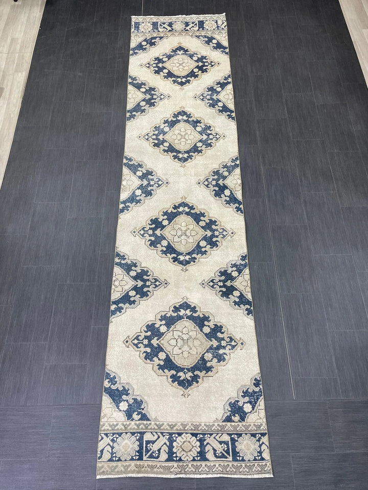 Navy Turkish Runner Rug 2' 11" x 12' 4" Hand-Knotted | No. WR41356