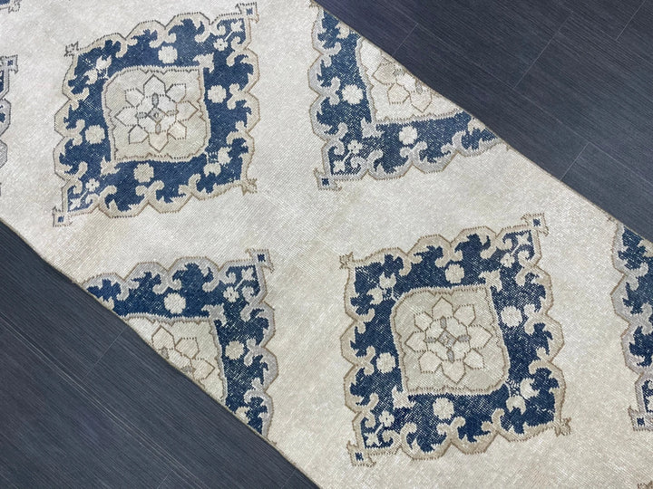 Navy Turkish Runner Rug 2' 11" x 12' 4" Hand-Knotted | No. WR41356