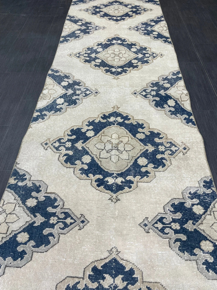 Navy Turkish Runner Rug 2' 11" x 12' 4" Hand-Knotted | No. WR41356