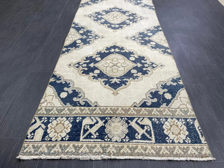 Navy Turkish Runner Rug 2' 11" x 12' 4" Hand-Knotted | No. WR41356