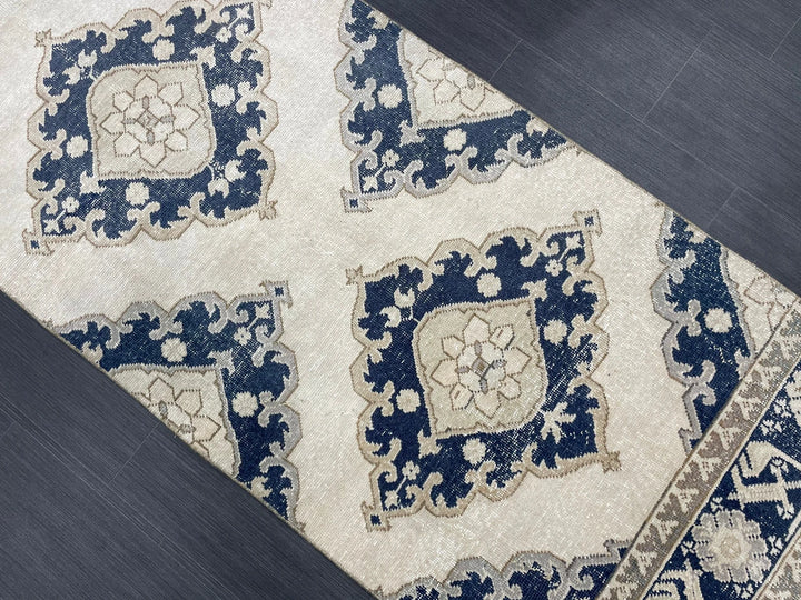 Navy Turkish Runner Rug 2' 11" x 12' 4" Hand-Knotted | No. WR41356