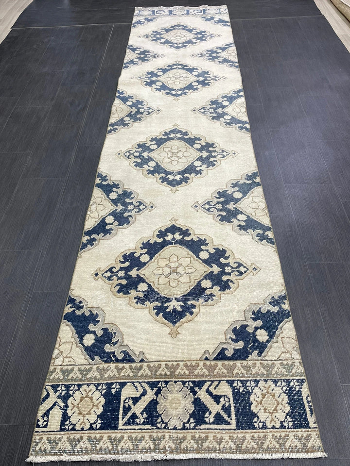 Navy Turkish Runner Rug 2' 11" x 12' 4" Hand-Knotted | No. WR41356