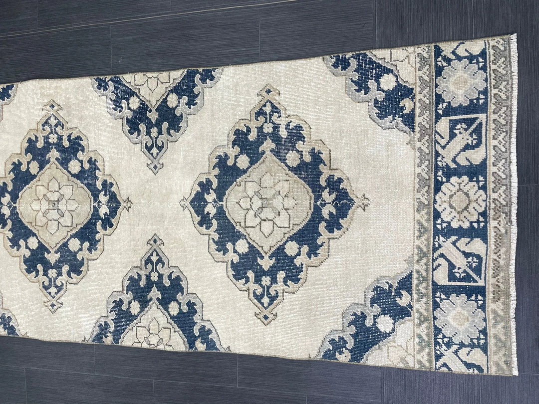 Navy Turkish Runner Rug 2' 11" x 12' 4" Hand-Knotted | No. WR41356