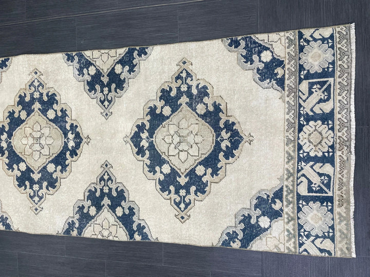 Navy Turkish Runner Rug 2' 11" x 12' 4" Hand-Knotted | No. WR41356