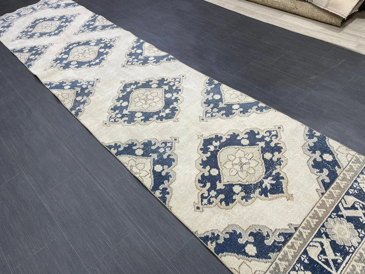 Navy Turkish Runner Rug 2' 11" x 12' 4" Hand-Knotted | No. WR41356