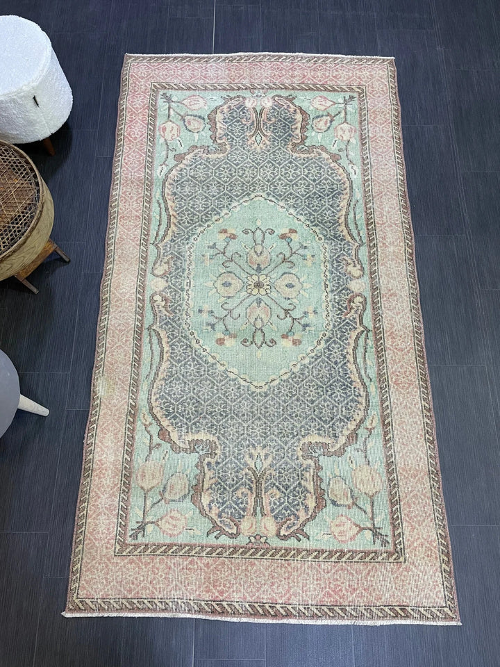 Beige Turkish Runner Rug 3' 9" x 7' Hand-Knotted | No. WR41740