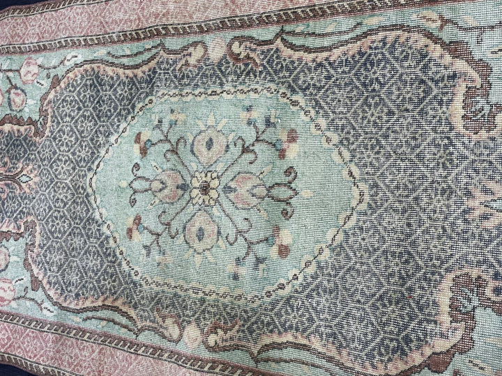 Beige Turkish Runner Rug 3' 9" x 7' Hand-Knotted | No. WR41740