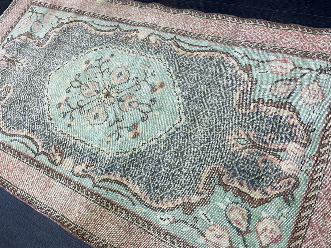 Beige Turkish Runner Rug 3' 9" x 7' Hand-Knotted | No. WR41740