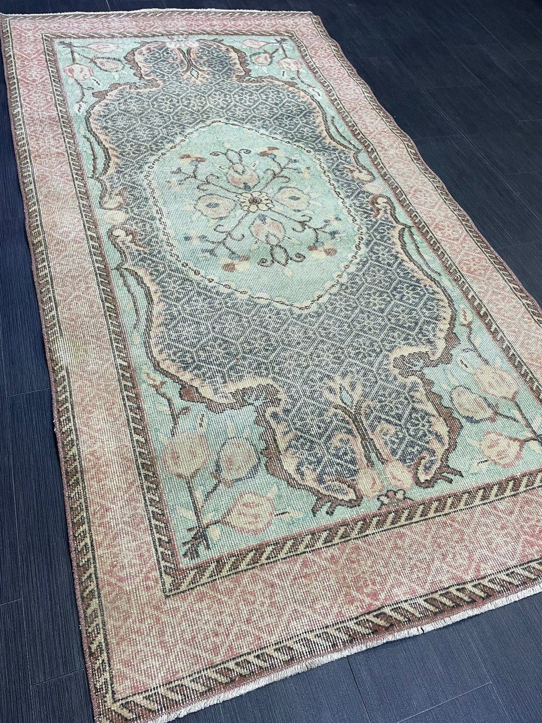 Beige Turkish Runner Rug 3' 9" x 7' Hand-Knotted | No. WR41740