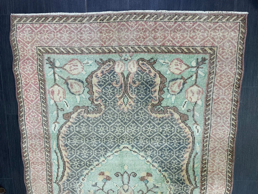 Beige Turkish Runner Rug 3' 9" x 7' Hand-Knotted | No. WR41740