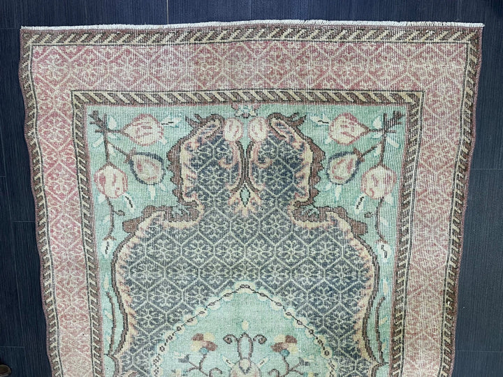 Beige Turkish Runner Rug 3' 9" x 7' Hand-Knotted | No. WR41740
