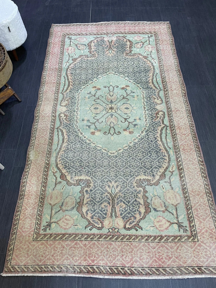 Beige Turkish Runner Rug 3' 9" x 7' Hand-Knotted | No. WR41740