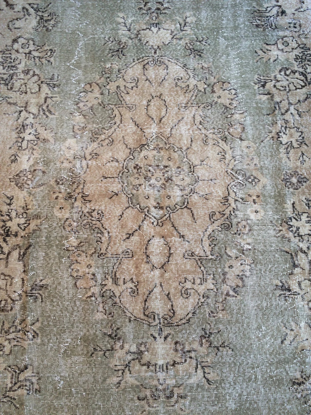 Green Turkish Runner Rug 6' 6" x 10' 10" Hand-Knotted | No. WR41776