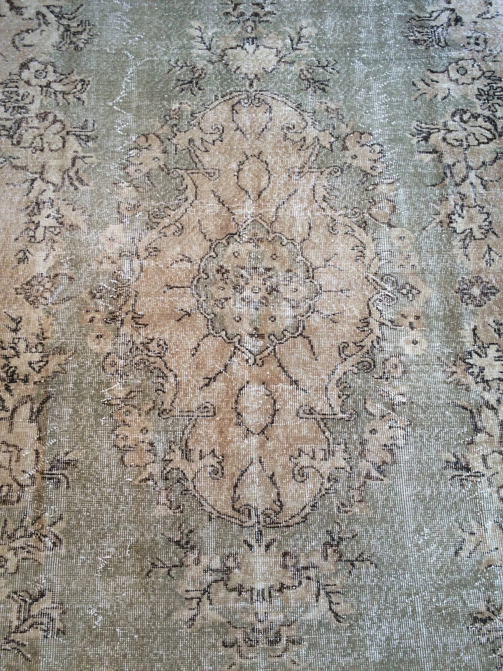 Green Turkish Runner Rug 6' 6" x 10' 10" Hand-Knotted | No. WR41776