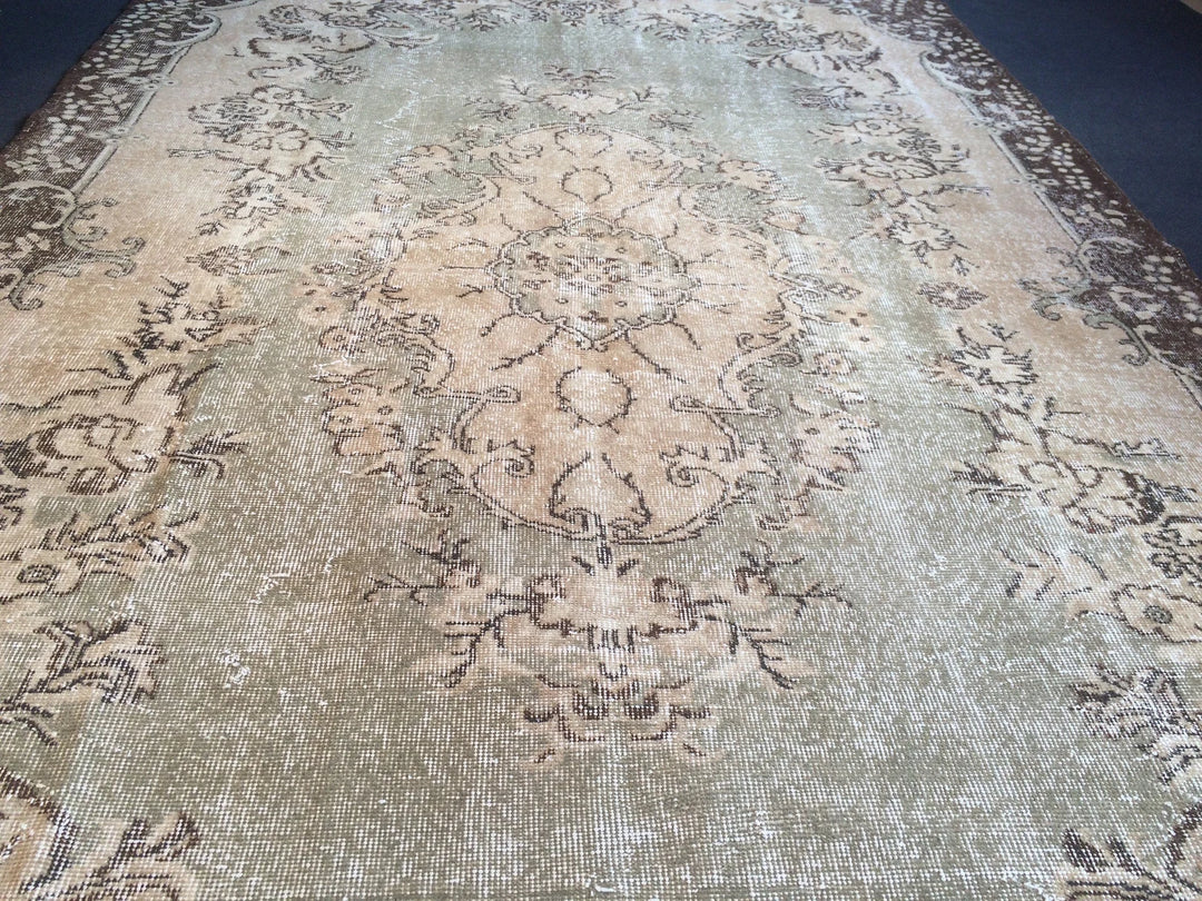 Green Turkish Runner Rug 6' 6" x 10' 10" Hand-Knotted | No. WR41776