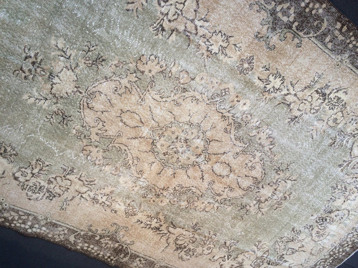 Green Turkish Runner Rug 6' 6" x 10' 10" Hand-Knotted | No. WR41776