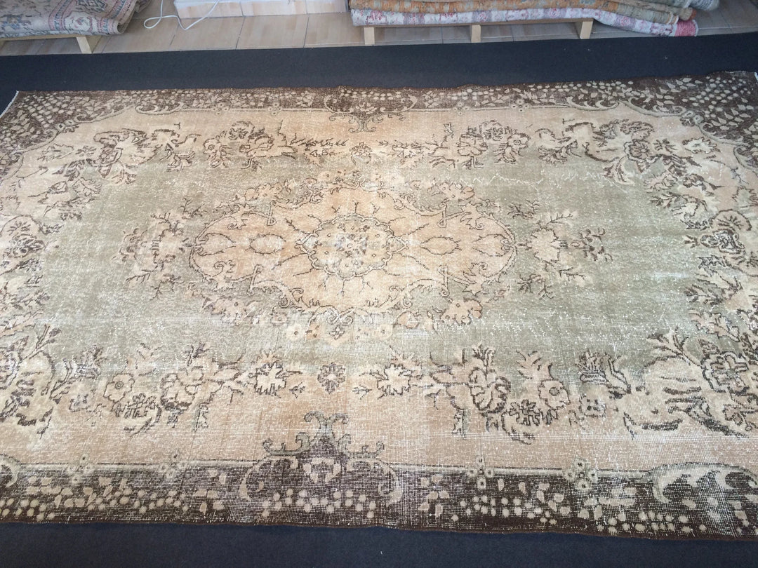 Green Turkish Runner Rug 6' 6" x 10' 10" Hand-Knotted | No. WR41776