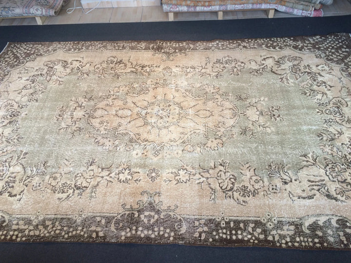 Green Turkish Runner Rug 6' 6" x 10' 10" Hand-Knotted | No. WR41776