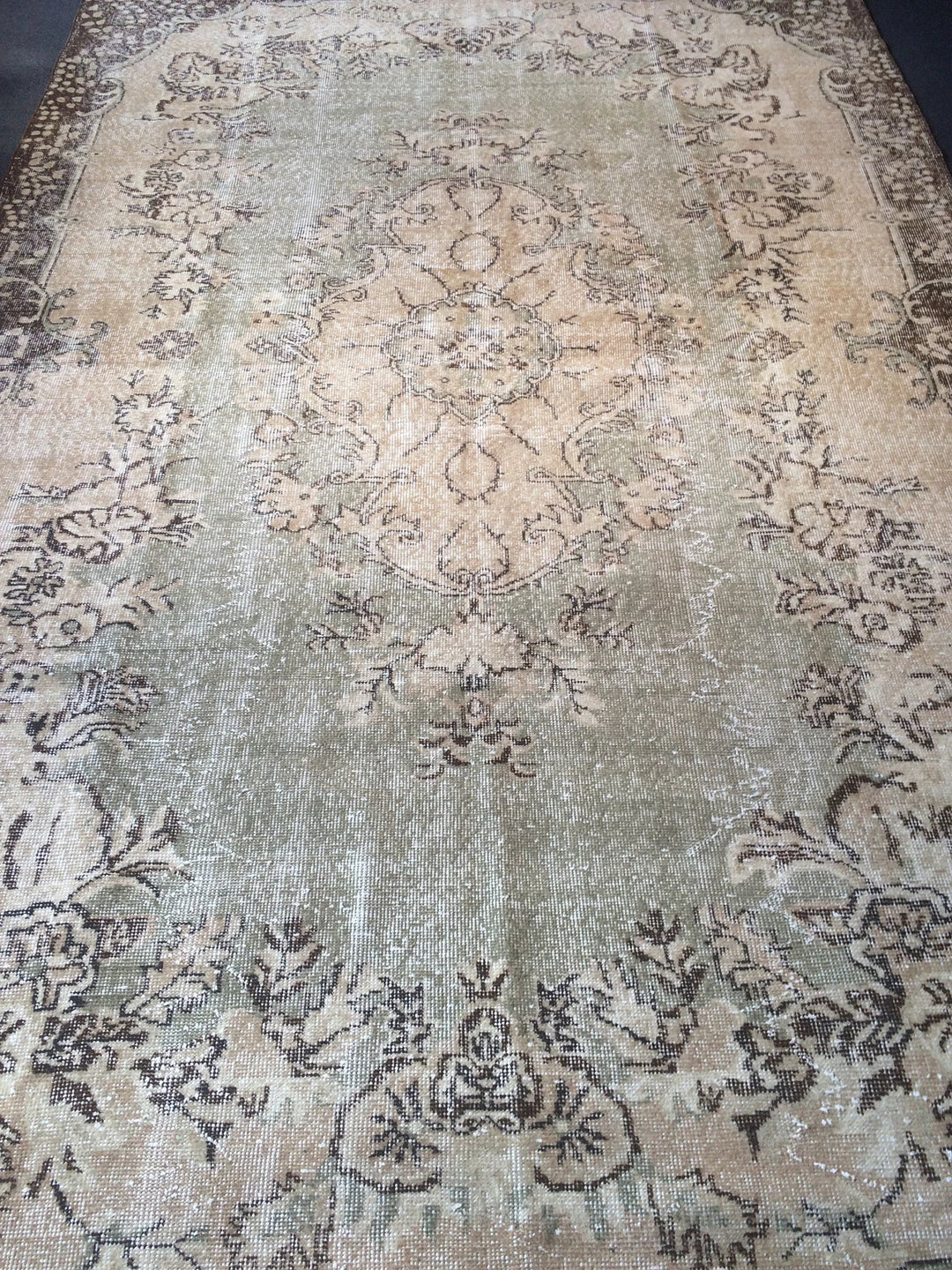 Green Turkish Runner Rug 6' 6" x 10' 10" Hand-Knotted | No. WR41776
