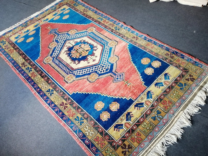 Blue Turkish Runner Rug 3' 11" x 10' 6" Hand-Knotted | No. WR41816
