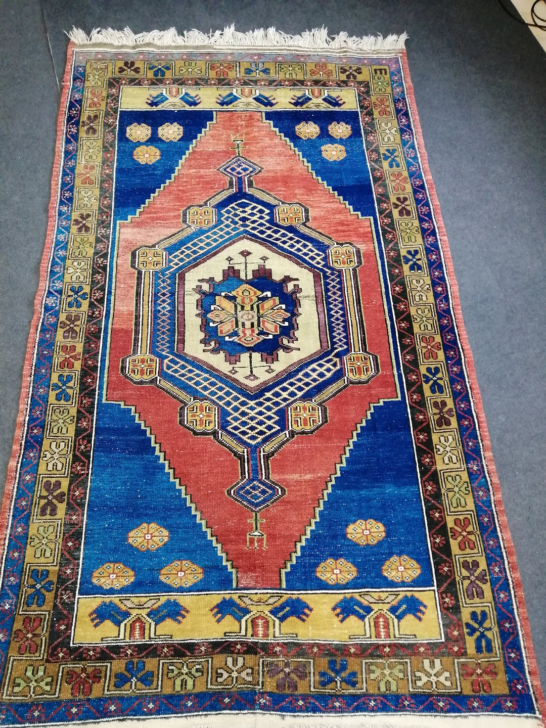 Blue Turkish Runner Rug 3' 11" x 10' 6" Hand-Knotted | No. WR41816