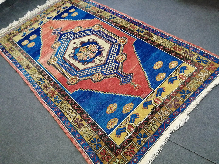 Blue Turkish Runner Rug 3' 11" x 10' 6" Hand-Knotted | No. WR41816