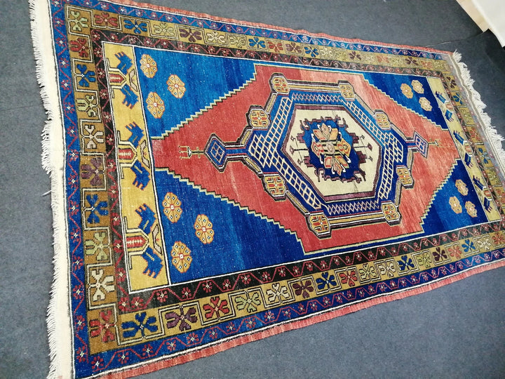 Blue Turkish Runner Rug 3' 11" x 10' 6" Hand-Knotted | No. WR41816