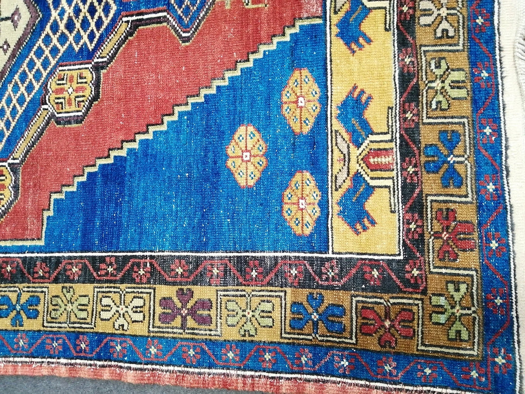 Blue Turkish Runner Rug 3' 11" x 10' 6" Hand-Knotted | No. WR41816