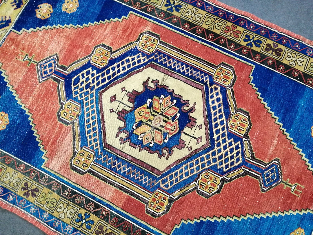 Blue Turkish Runner Rug 3' 11" x 10' 6" Hand-Knotted | No. WR41816
