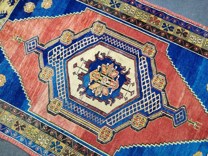 Blue Turkish Runner Rug 3' 11" x 10' 6" Hand-Knotted | No. WR41816