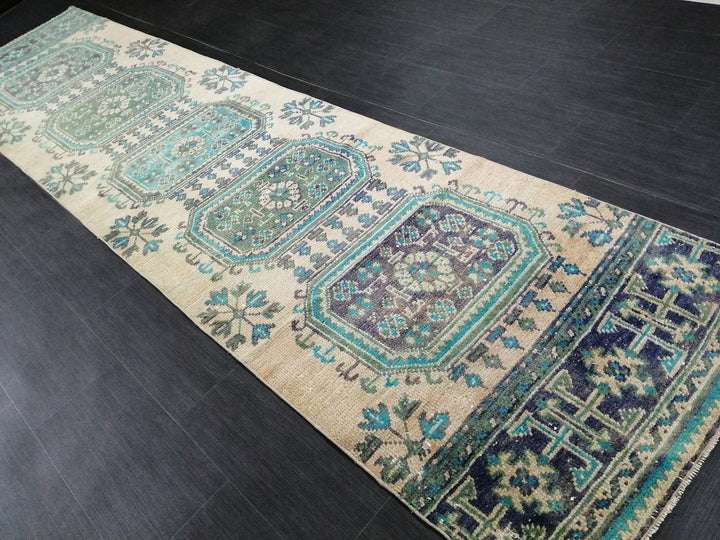 Blue Turkish Runner Rug 2' 10" x 11' 10" Hand-Knotted | No. WR41817