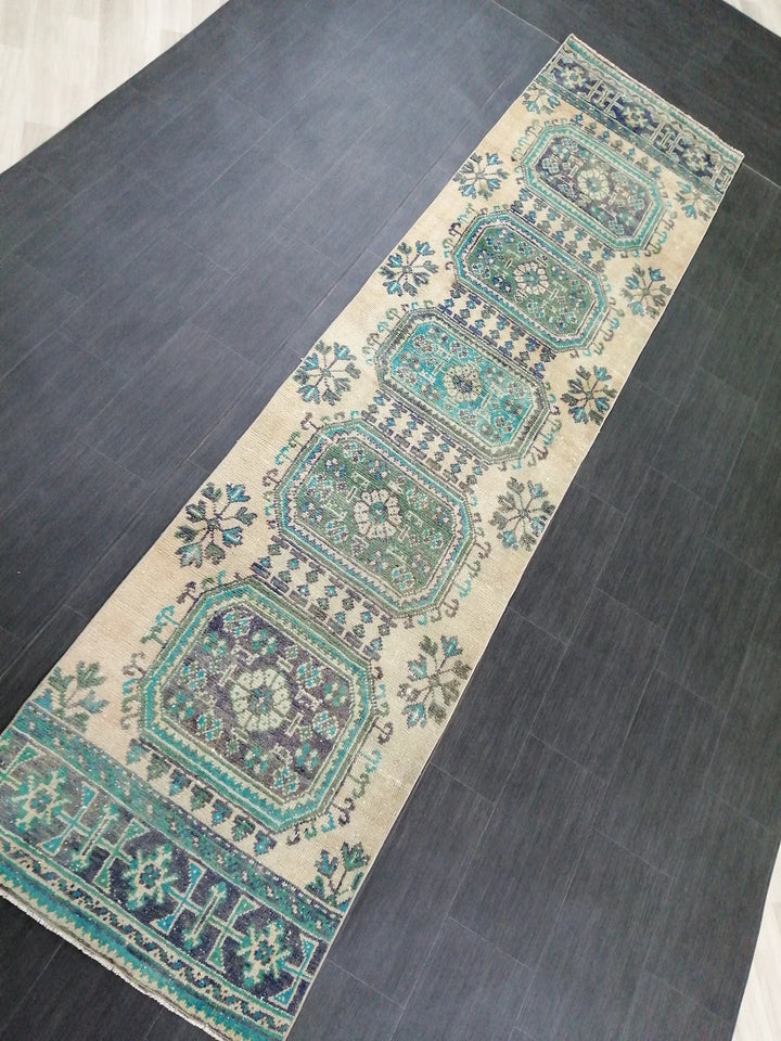 Blue Turkish Runner Rug 2' 10" x 11' 10" Hand-Knotted | No. WR41817
