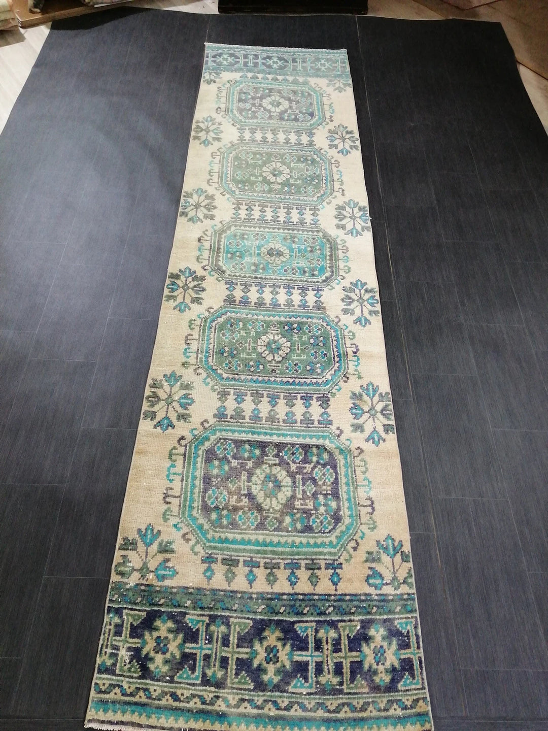 Blue Turkish Runner Rug 2' 10" x 11' 10" Hand-Knotted | No. WR41817
