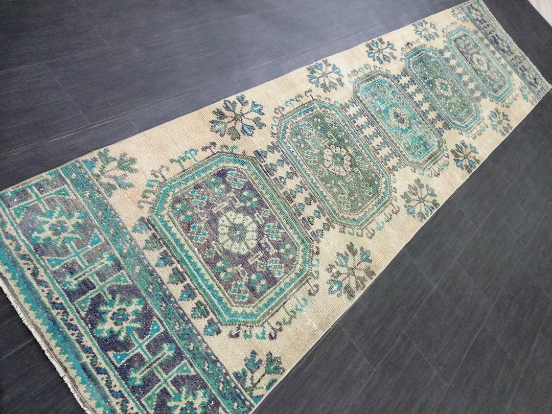 Blue Turkish Runner Rug 2' 10" x 11' 10" Hand-Knotted | No. WR41817